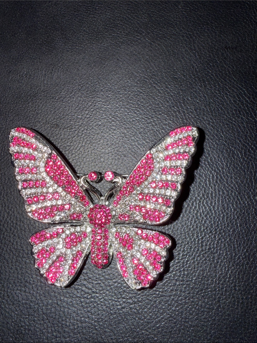 Pink Crystal Butterfly Brooch with Clear Accents - Women's Jewelry